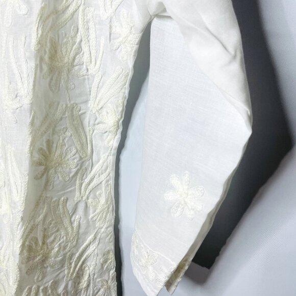 Womens Kurta Floral Long Sleeve Embroidered Blouse V Neck u Longline Shirt Tunic - Picture 4 of 7